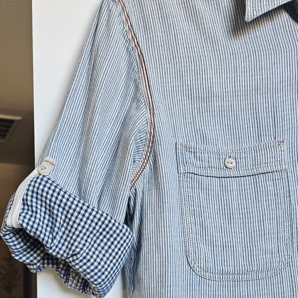Hugo Boss Orange Men's Light Blue Striped Button Down Shirt XL Long Sleeve